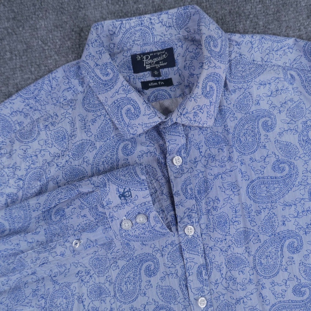 Original Penguin Button Up Mens 16 40 Lβ Blue Paisley Slim Fit Long Sleeve Shirt